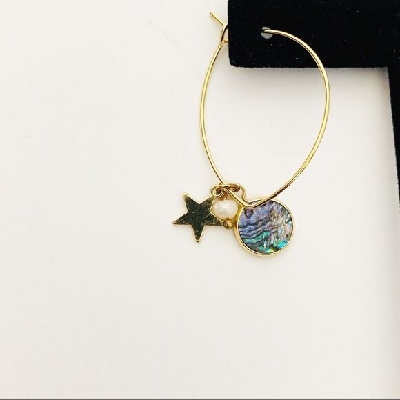 Abalone, Pearl & Star Charm Drop Hoop Earrings - Picture 2 of 8
